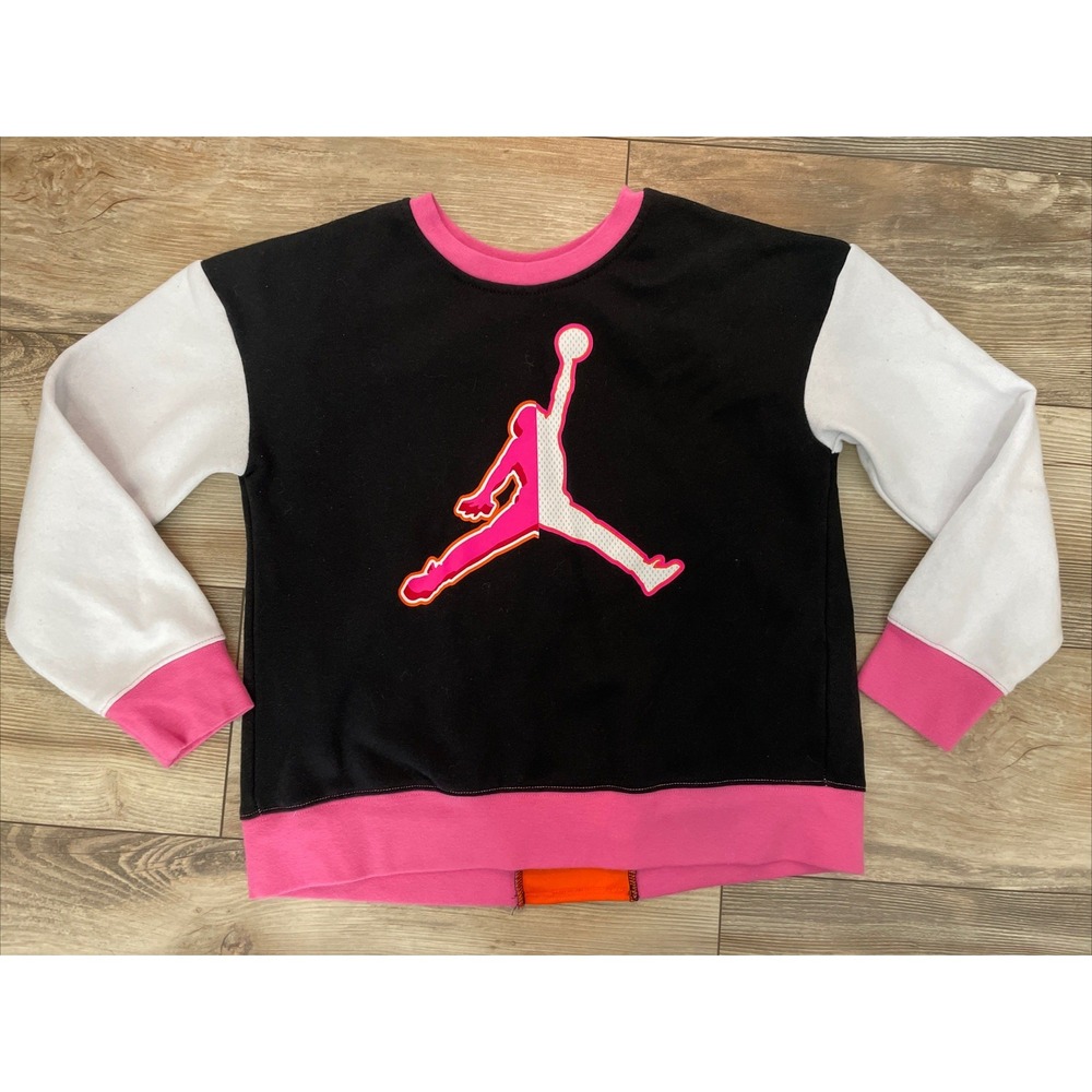 Nike Air Jordan Sweatshirt Girls Large (12-13) Black Pink Fleece Lined Pullover